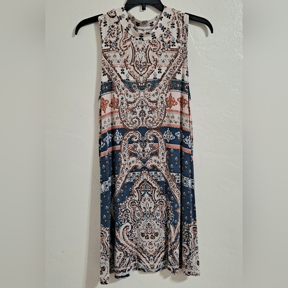 O'Neill Paisley Print Sleeveless Midi Dress - Blue and Cream Size Medium